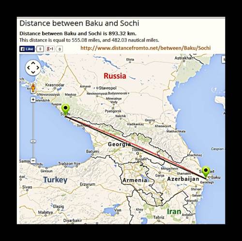 Euro miles map- Sochi, Russia to Baku, Azerbaijan- as the 